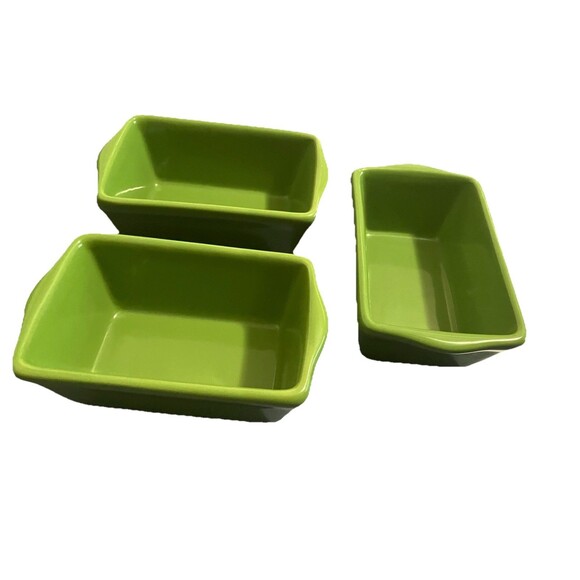 3 "Celebrate It "Ceramic Bakeware Dishes Loaf Pans Autumn Green Decor Holiday - Picture 3 of 13